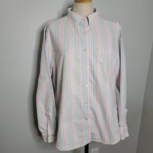 L. L. Bean Large Pastel Striped Button Up Long Sleeve Shirt